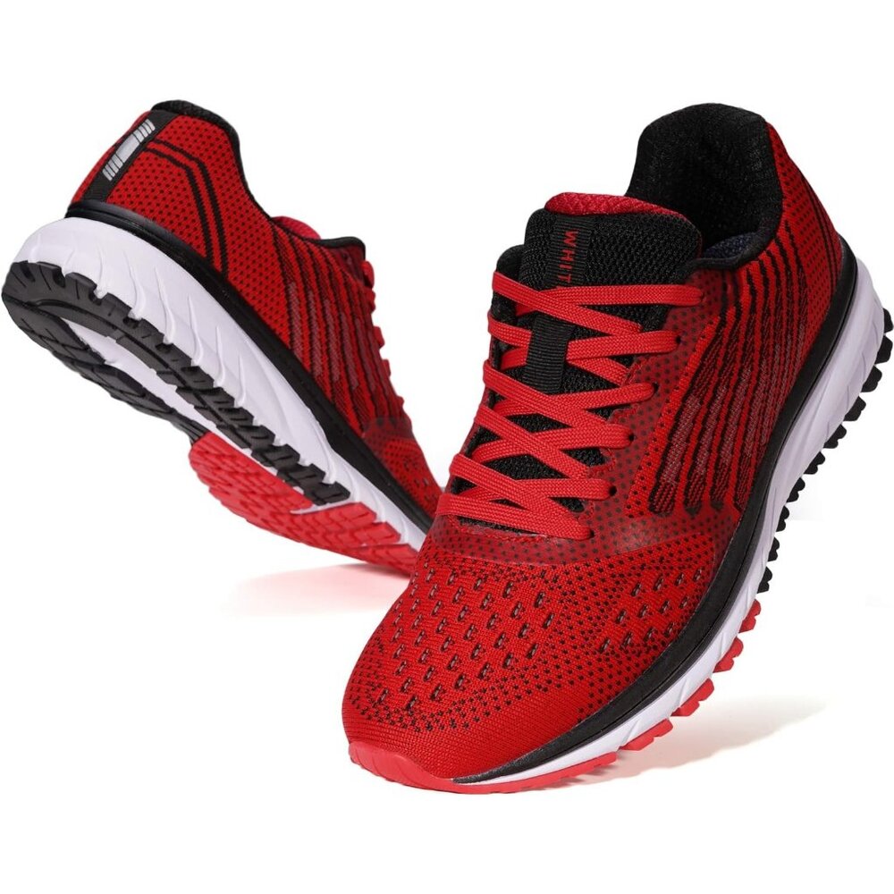 Men's Red Supportive Running Shoes Cushioned Athletic Lace Up Sneakers